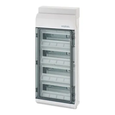 Hensel Kleinverteiler KV 9448 NT | 48 TE | IP65 | 4-reihig | Aufputz | Thermoplast | transparente Tür | grau