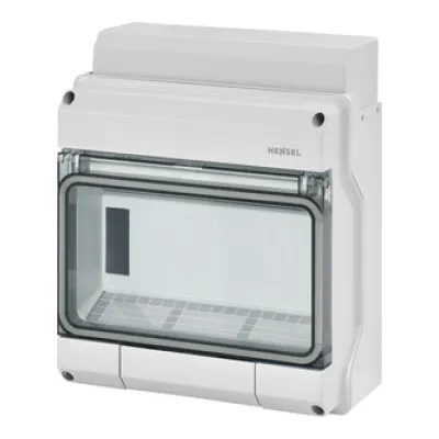 Hensel KV 9109 | Kleinverteiler 9TE | 1-reihig | IP65 | Aufputz | transparent | Kunststoff | grau