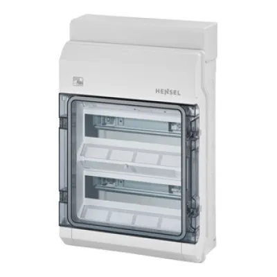 HENSEL Kleinverteiler AP KV PC 9224 | 2-reihig 24TE | IP65 | Polycarbonat grau | transparente Tür