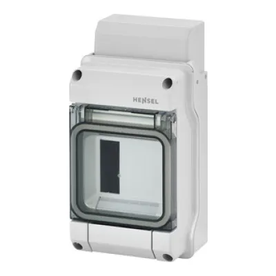 HENSEL KV 1503 | Kleinverteiler 3TE | 1-reihig | Aufputz | IP54 | Kunststoff grau RAL7035 | transparente Klappe