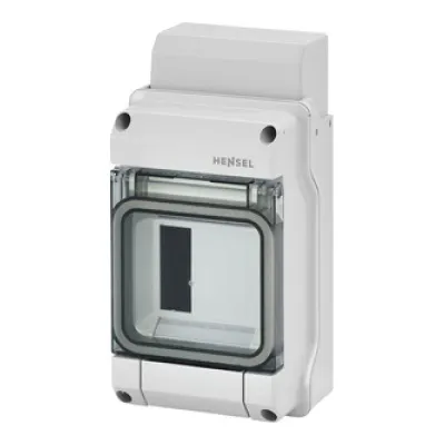 HENSEL KV 1503 | Kleinverteiler 3TE | 1-reihig | Aufputz | IP54 | Kunststoff grau RAL7035 | transparente Klappe