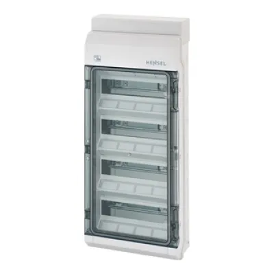 Hensel Kleinverteiler Aufputz KV PC 9448 | 4-reihig 48TE | IP65 | Polycarbonat | transparente Tür | grau RAL7035