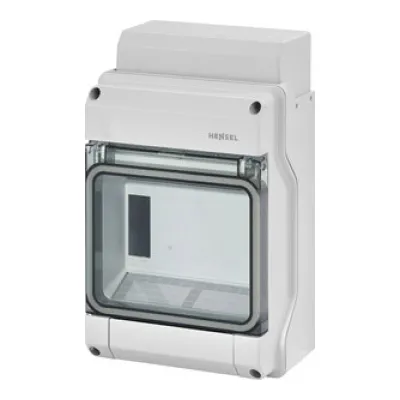 HENSEL KV 1506 Automatengehäuse | 6TE | 1-reihig | Aufputz | IP54 | grau RAL7035 | transparente Klappe | 146x238x111mm