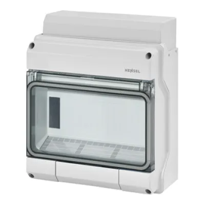 Hensel Automatengehäuse KV 1509 | 9TE | 1-reihig | Aufputz | IP54 | DIN-Schiene | transparenter Deckel | grau RAL7035