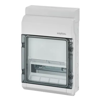 HENSEL Kleinverteiler KV 9220 | Aufputz | 1-reihig | 12 TE | IP65 | transparentes Tür | Kunststoff | RAL 7035 grau