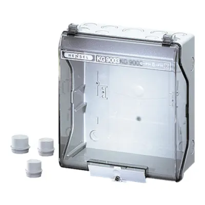 Hensel Leergehäuse KG 9003 | IP65 Schutzart | 217x253x115mm | Scharnierdeckel transparent | Kunststoff grau RAL7035