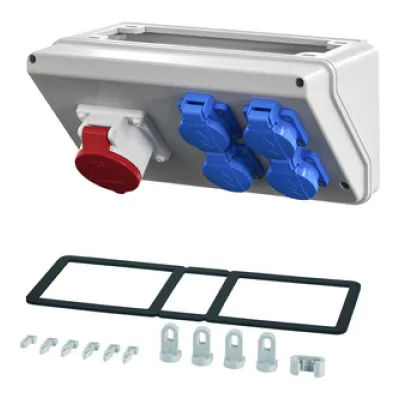 Hensel Mi Connection Box Mi CB 16 | Schaltanlage | 4x Schuko + 1x CEE 16A 5-polig | IP44 | 150x300x170mm | grau