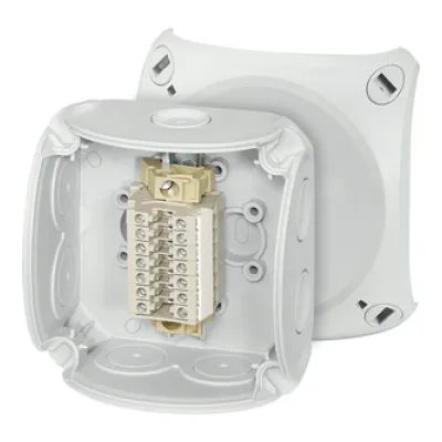 HENSEL Reihenklemmenkasten RK 0207 T | IP66 | 7 Klemmen 1,5–2,5mm² | 93x93x62mm | Aufputz | Kunststoff | Grau