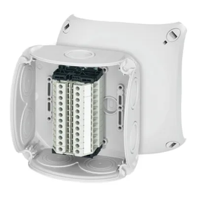 HENSEL Reihenklemmenkasten RK 0612 T | Kabelabzweigkasten IP66 | 12 Klemmen 1,5-4mm² | 130x130x77mm | grau | Kunststoff