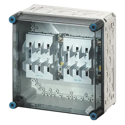 HENSEL Sicherungsgehäuse Mi 4250 NH00 | 3-polig | 2-fach | 125A | IP65 | Kunststoff | transparent | 300x300x170mm | grau