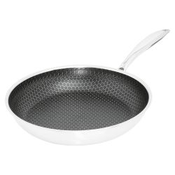 Henssler Edelstahlpfanne 28cm | Antihaftbeschichtet | Induktionsgeeignet | Backofengeeignet bis 230°C | Mehrschichtmaterial | Wabenstruktur | Silber