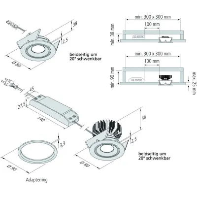 Hera LED-Einbaustrahler SR 68-LED | 4,8W | 3000K warmweiß | schwenkbar 35° | weiß | Einbauleuchte