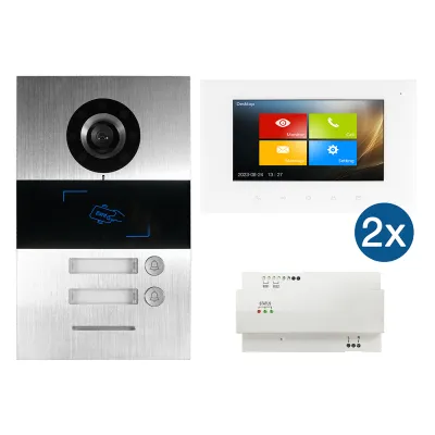 HHG Video-Türsprechanlage 2-Familienhaus Set | 2-Draht | 7 Zoll Touch | Freisprechfunktion | Unterputz | Silber
