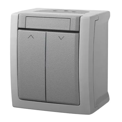 Panasonic Jalousietaster 90591016-DE | FR-Aufputz IP54 | 1-polig | 2 Tasten | Umkehrsperre | Feuchtraum geeignet | grau