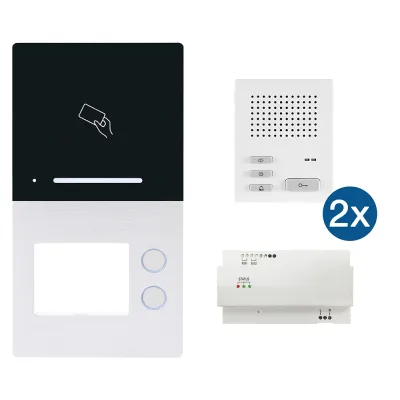 Viko Audio-Freisprechanlage Villa Set 2 RL | 2-Familienhaus | RFID & Bluetooth | Aufputz | Aluminium/Weiß