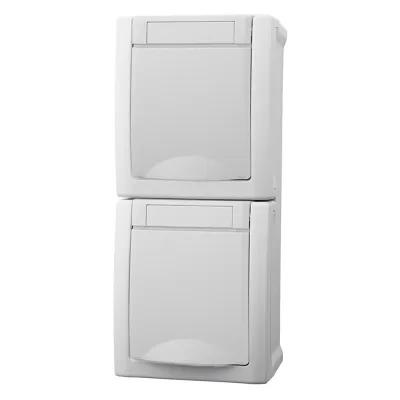 Panasonic Steckdose 2-fach 90591186-DE | Schuko Aufputz senkrecht | IP54 | Klappdeckel | 16A | 250V | weiß