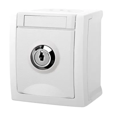 Panasonic Steckdose abschließbar 90591141-DE | Typ F Schuko Aufputz IP54 | Klappdeckel | 16A 250V | weiß