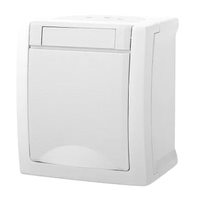 Panasonic Steckdose Aufputz 90591108-DE | Schuko IP54 | Klappdeckel | beschriftbar | 16A | 250V | IK05 | Weiß