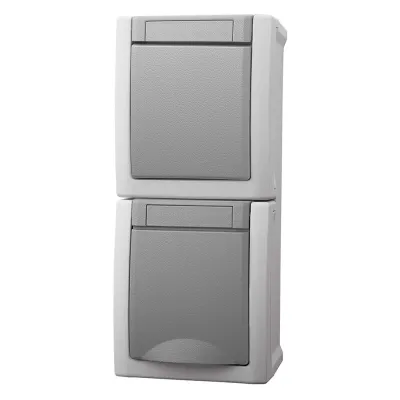 HHG Pacific Kombi-Steckdose mit Wechselschalter 90591098-DE | Aufputz vertikal | IP54 | 250V 10A | grau