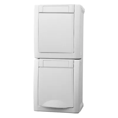 Panasonic Steckdosen-Schalter-Kombination 90591198-DE | Aufputz | Wechselschalter | IP54 | vertikal | weiß