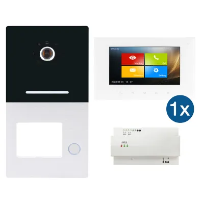 HHG Türsprechanlage Set Villa AP 1 | Video 2-Draht Freisprechanlage | 1-Familienhaus | 7" Touchmonitor | Weiß