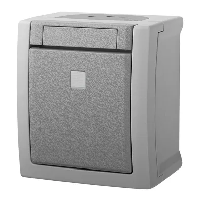 Panasonic Wechselschalter 90591063-DE | beleuchtet LED | Aufputz | IP54 Feuchtraum | grau | 10A 250V | IK05 | Wippe