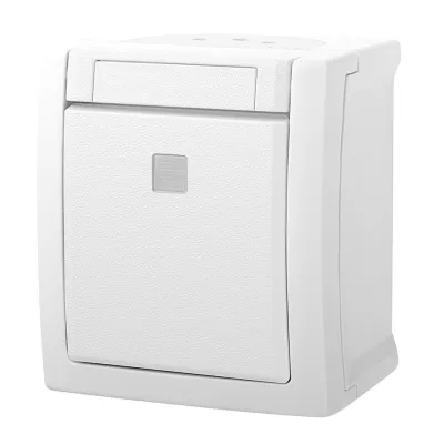 Panasonic Wechselschalter beleuchtet 90591163-DE | Aufputz IP54 | LED-Kontrollleuchte | Kunststoff matt | weiß RAL 9010