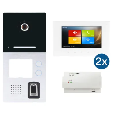 HHG Video Türsprechanlage Villa AP Set 2 FP | 2-Familien | Fingerprint | 2-Draht BUS | Kamera 110° | Weiß