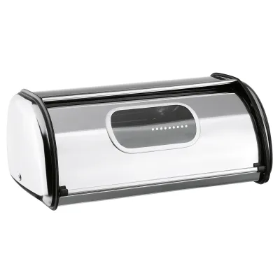 Haushalt International Brotkasten 390344 | Edelstahl Brotbox mit Sichtfenster | 35,5x23x14,5 cm | silber