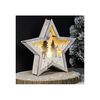 HI LED Holzstern 10002236 | batteriebetrieben | 25,5x5x25,5 cm | Holz | 2xAA benötigt | Weihnachtsdeko aus Dresden