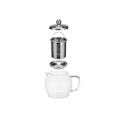 HI Teekanne 1,2L Glas/Edelstahl HI16029 | herausnehmbarer Edelstahlfilter | spülmaschinengeeignet | Transparent