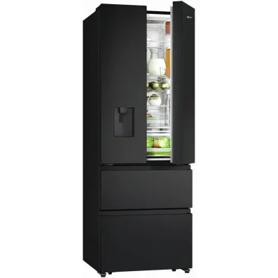 Hisense Kühl-Gefrierkombination RF632N4WFE | French Door | NoFrost | Wasserspender | 485l | Schwarz | 200x70cm | E