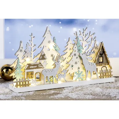 HI Holzsilhouette 10 LED 10002236 | Dekofigur aus Holz | 10 warmweiße LED | batteriebetrieben | 30x6x16,5 cm | natur