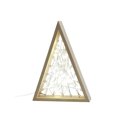 F-H-S LED Holztanne 40LED | Deko Baum | 18x5,5x25 cm | warmweiß | Holz/Metall | Timer | batteriebetrieben | Innenbereich