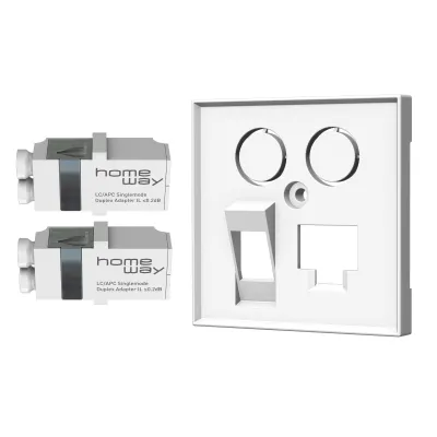 Homeway Fiber Set HW-OFKSE55RWG | 2x LC/APC Duplex Kupplung | Zentralplatte TV + LAN + Glasfaser | reinweiß RAL 9010