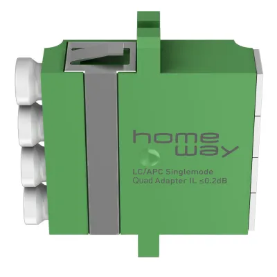 Homeway LWL-Kupplung Quad HW-4XLCAPCKSGN | LC/APC | Singlemode | Shutter | Einrasten | Kunststoff | grün