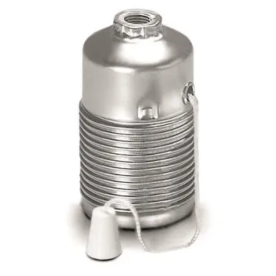 Houben Zugschaltfassung E27 | Messing Metall | M10x1 Nippelgewinde | Zugschnur | Außengewinde | Schraubbefestigung