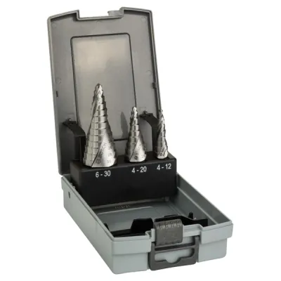 Bosch Stufenbohrer-Set 2608587426 | HSS 3-teilig 4-12mm 4-20mm 6-30mm | für Metall, Edelstahl, Kunststoff | grau