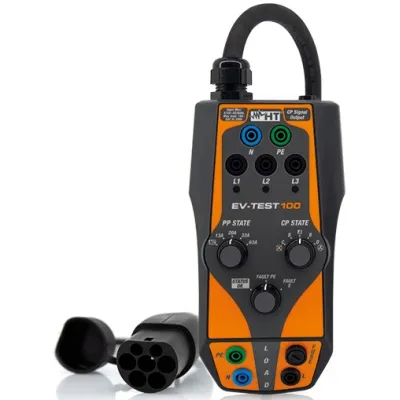 HT Instruments Prüfadapter EV-TEST100 | Testadapter E-Ladestationen Typ 2 | IEC 61851 | 415V 10A | Mit Tasche