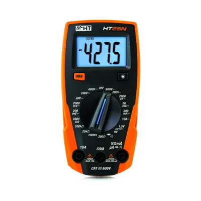 HT Instruments Multimeter HT25N | Digital | Batterietester | 600V AC/DC | 10A DC | CAT III 600V | Hintergrundbeleuchtung