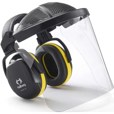 Hellberg Gehörschutz-Visier-Kombination SECURE 2H PC 44102-001 | Gesichtsschutz Set | Polycarbonat Klar | Stoßfest