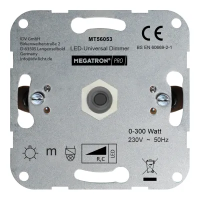 MEGATRON LED Universal Dimmer MT56053 | Unterputz | 0-300W | Dreh-/Druckknopf | Lichtwertspeicher | IP20