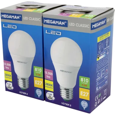 MEGAMAN LED Lampe E27 | 2er-Pack | 9,5W | 810lm | 2800K warmweiß | 330° Abstrahlwinkel | opal | weiß