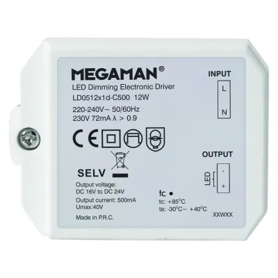 MEGAMAN LED-Treiber MM56018 | 12W 500mA dimmbar | Konstantstrom 16-24V | Phasenanschnitt/Phasenabschnitt | IP20 | flach