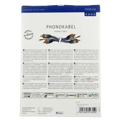 in-akustik Premium Phono Kabel RCA Cinch 2x2 Audio 1,5m | doppelt geschirmt | vergoldete Stecker | separate Masseleitung