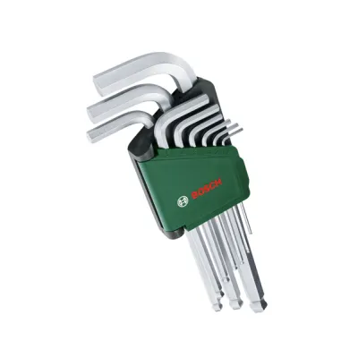 Bosch Innensechskantschlüssel Set 1600A032V1 | 9-teilig | Kugelkopf | S2-Stahl | Aufbewahrungsclip | Schwarz