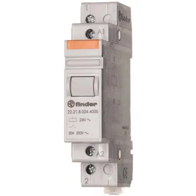 Finder Installationsrelais 22.21.8.012.4000 | 1 Schließer 20A 12V AC | 35mm Hutschiene | Prüftaste | IP20 | 17,5mm