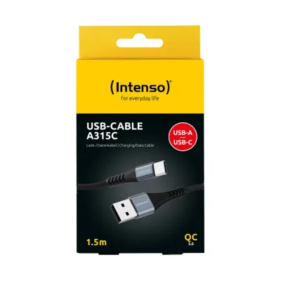 Intenso Ladekabel A315C 7901100 | USB-A auf USB-C | 1,5m | 60W Schnellladen | Nylon | Datenkabel | Schwarz