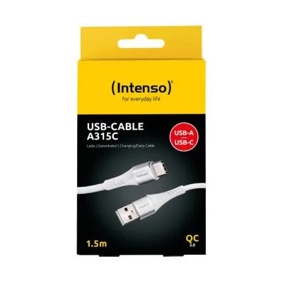 Intenso USB-C Ladekabel A315C / 7901102 | USB-A zu USB-C | 1,5m Nylon | 60W Schnellladen | Datenkabel | Weiß