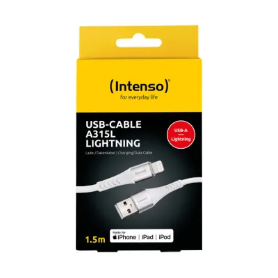 Intenso USB-Ladekabel A315L / 7902102 | USB-A zu Lightning | 1,5m Nylon | 12W Schnellladen | MFi zertifiziert | Weiß